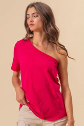 BiBi Cotton Span Knit One Shoulder Top OutfitFlow